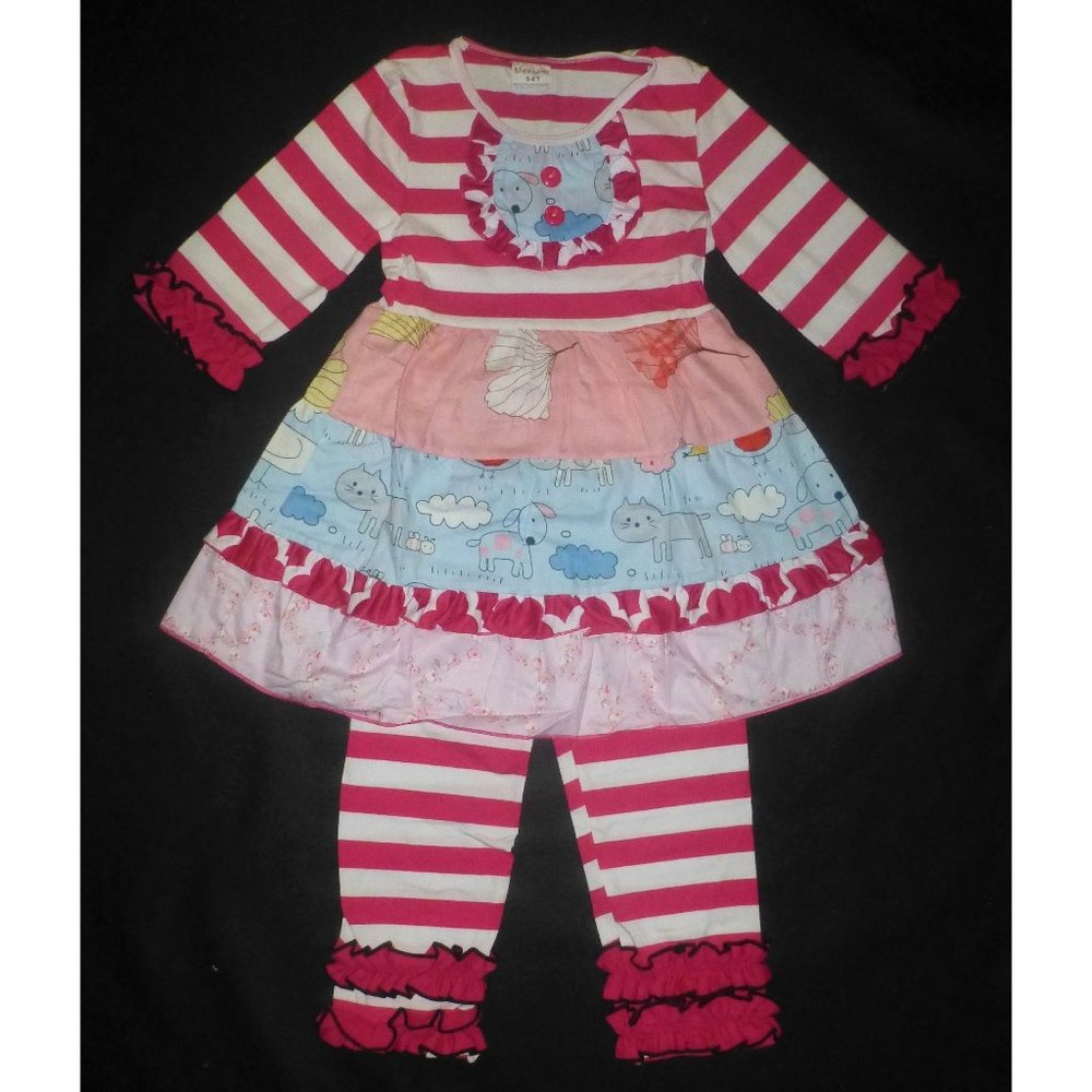 Boutique Pink Tiered Dress Ruffle Leggings Outfit
